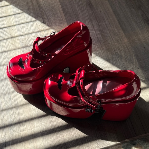 Demonia Shoes - Demonia Red Patent Platform Mary Janes